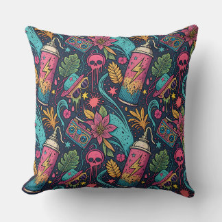 Neon Street Graffiti Tropical Urban Art Pattern Cushion