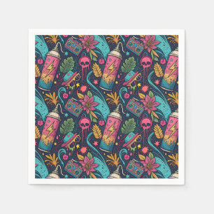 Neon Street Graffiti Tropical Urban Art Pattern Napkin