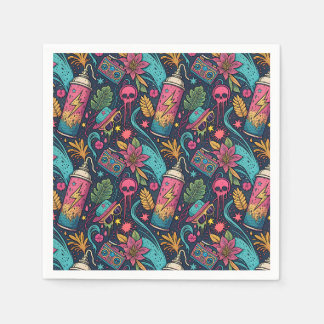 Neon Street Graffiti Tropical Urban Art Pattern Napkin