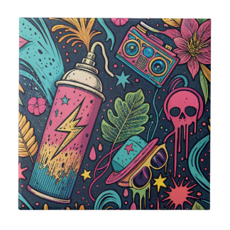 Neon Street Graffiti Tropical Urban Art Pattern Tile