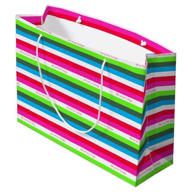 Neon Stripe Personalised Holiday Large Gift Bag (Back Angled)