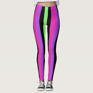 Neon Striped Pink, Purple, Green, and Black Leggings