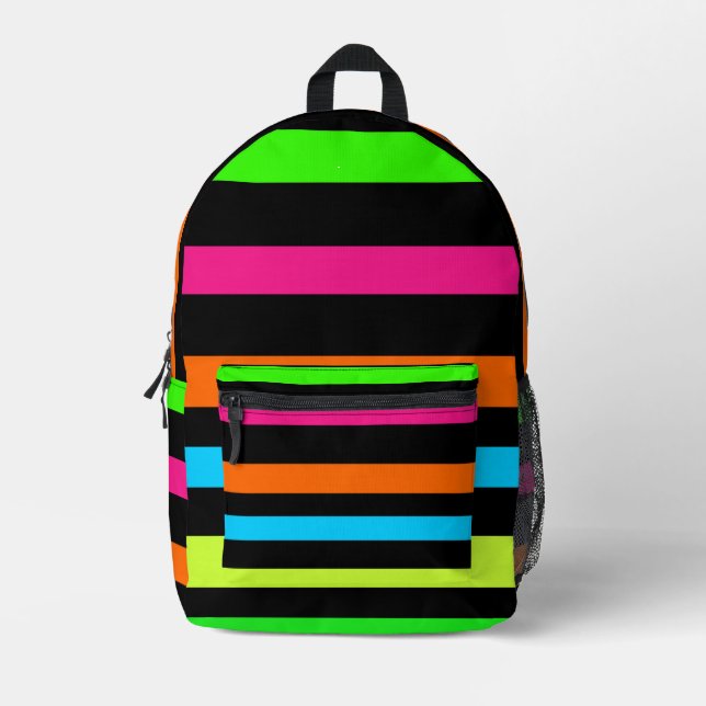 Neon Stripes Pattern Printed Backpack (Front)