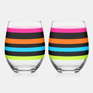 Neon Stripes Pattern Stemless Wine Glass