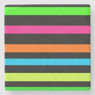 Neon Stripes Pattern Stone Coaster