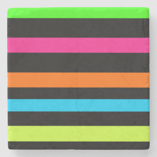 Neon Stripes Pattern Stone Coaster