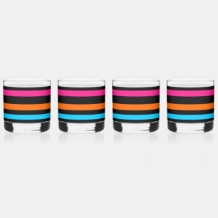 Neon Stripes Pattern Whiskey Glass