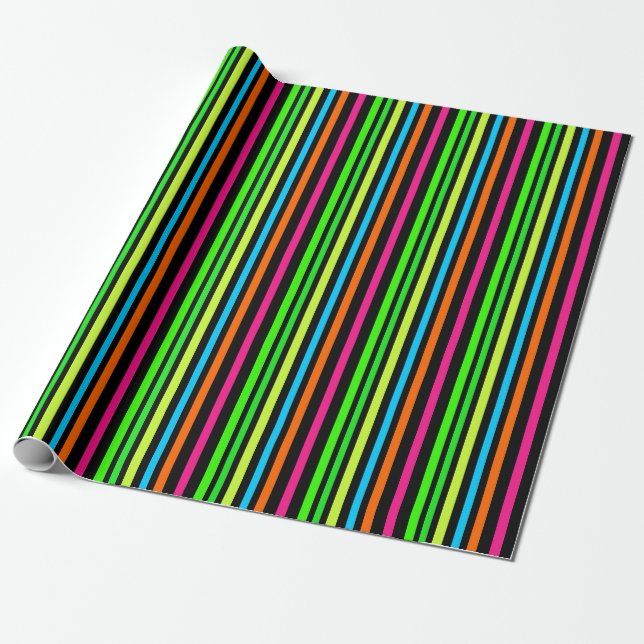 Neon Stripes Pattern Wrapping Paper (Unrolled)