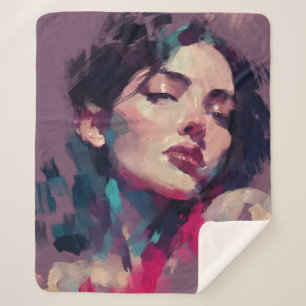 Neon Strokes Abstract Portrait Sherpa Blanket