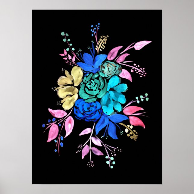 Neon Style Floral Bouquet Poster (Front)