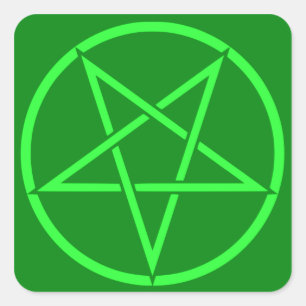 Neon style green Pentacle pentagram Square Sticker