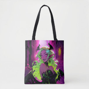 Neon Succubus Demon Anime Girl Tote Bag
