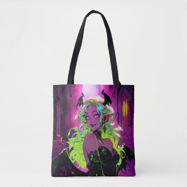 Neon Succubus Demon Anime Girl Tote Bag (Front)