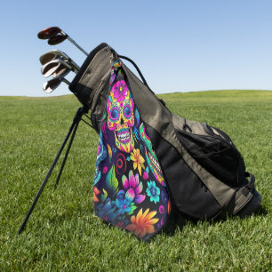 Neon Sugar Skull  Golf Towel