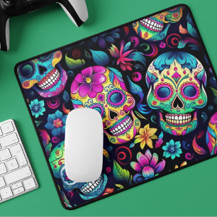 Neon Sugar Skull Mouse Mat