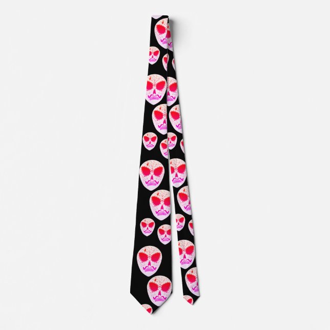 Neon Sugar Skull Pattern Halloween Black   Tie (Front)