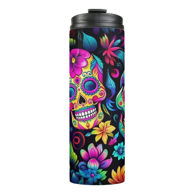 Neon Sugar Skull  Thermal Tumbler (Front)