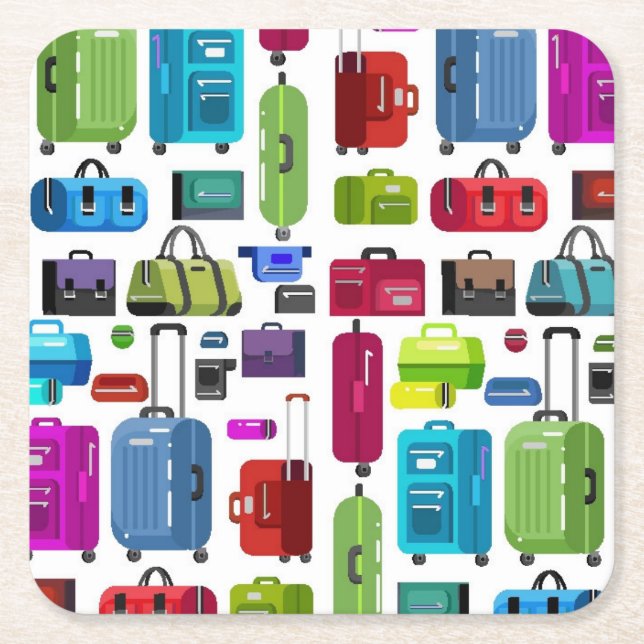 Neon Suitcases Square Paper Coaster (Front)