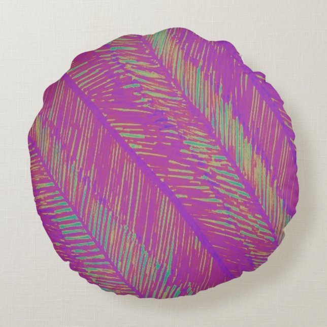 Neon Summer Purple Palms Round Cushion (Back)