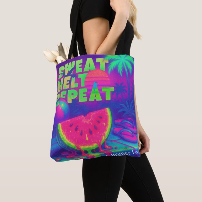 Neon Summer Retro Future Tropical 80s Tote Bag (Close Up)