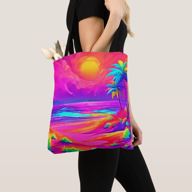 Neon Sun & Beach Bliss Tote Bag (Close Up)