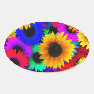 Neon Sunflowers Oval Sticker