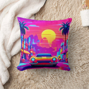 Neon Sunset City Drive Cushion