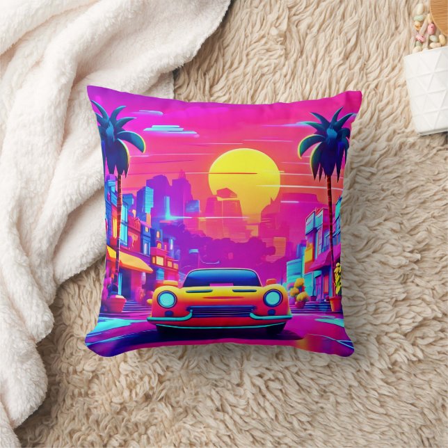 Neon Sunset City Drive Cushion (Blanket)