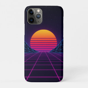 Neon Sunset Grid – Retro-Futuristic Synthwave Stic iPhone 11 Pro Case