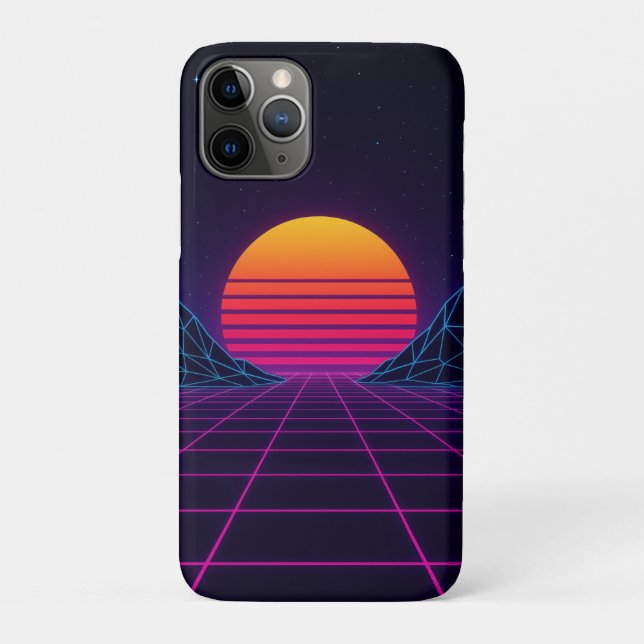 Neon Sunset Grid – Retro-Futuristic Synthwave Stic Case-Mate iPhone Case (Back)