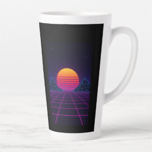 Neon Sunset Grid – Retro-Futuristic Synthwave Stic Latte Mug