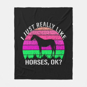 Neon Sunset I Really Like Horses  Fleece Blanket