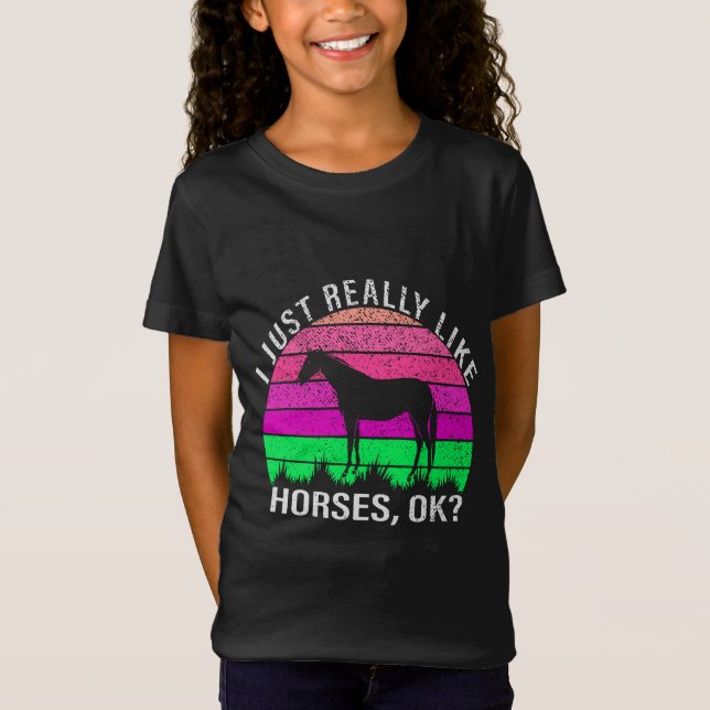 Neon Sunset I Really Like Horses  T-Shirt (Front)