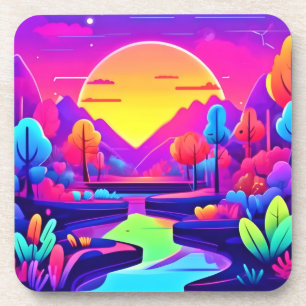 Neon Sunset Landscape Coaster