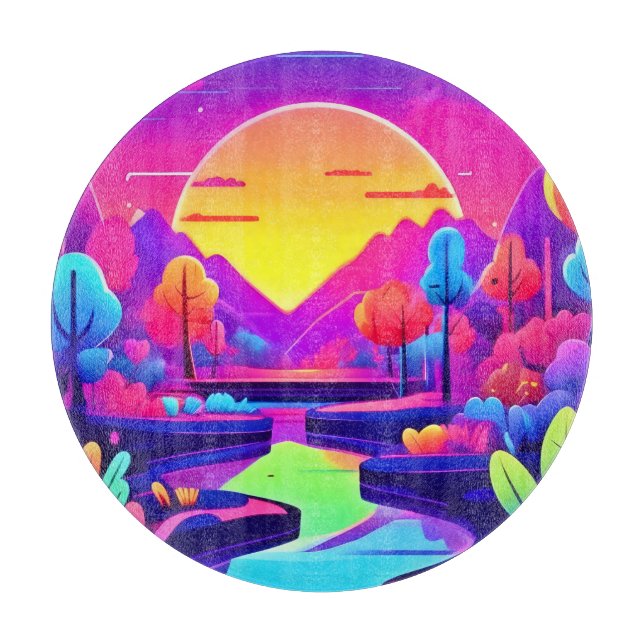 Neon Sunset Landscape Cutting Board (Front)