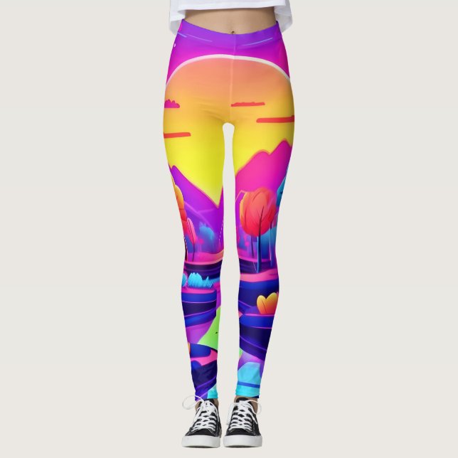 Neon Sunset Landscape Leggings (Front)