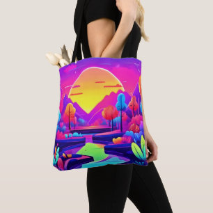 Neon Sunset Landscape Tote Bag