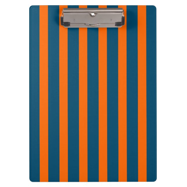 Neon Sunset Orange and Ocean Blue Cool Striped Clipboard (Front)