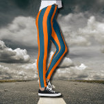 Neon Sunset Orange and Ocean Blue Cool Striped Leggings<br><div class="desc">Neon Sunset Orange and Ocean Blue Cool Vintage Striped</div>