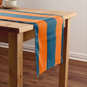 Neon Sunset Orange and Ocean Blue Cool Striped Short Table Runner