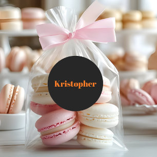 Neon Sunset Orange Classic Name   Black Stylish Classic Round Sticker