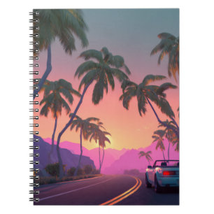 Neon Sunset Palm Drive Notebook