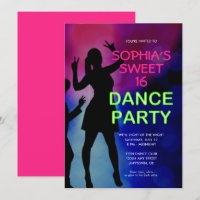 Neon Sweet 16 Birthday Dance Party Invitation