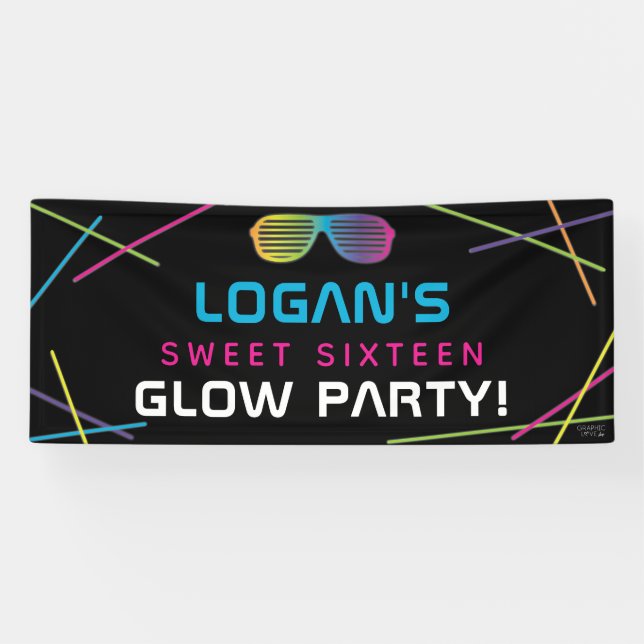 Neon Sweet 16 Birthday Glow Party Banner (Horizontal)