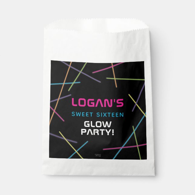 Neon Sweet 16 Birthday Glow Party Favour Bags (Front)