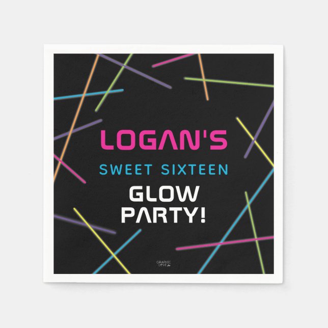 Neon Sweet 16 Birthday Glow Party Napkin (Front)