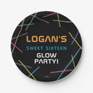Neon Sweet 16 Birthday Glow Party Paper Plate