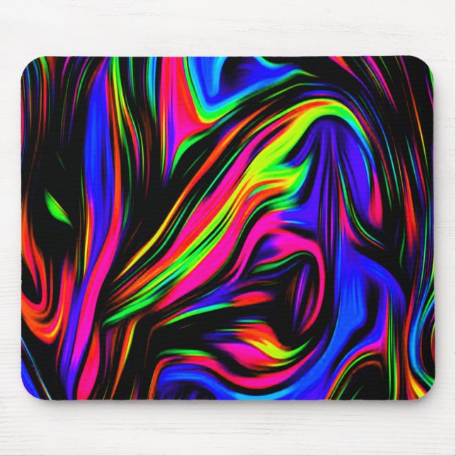Neon Swirls Marbled Black Yellow Pink Blue Mouse Mat (Front)