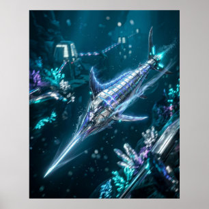 Neon Swordfish Velocity Current Poster