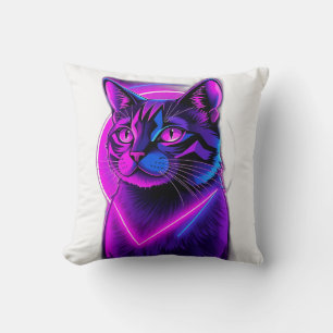Neon Synthwave Cat Art Cushion